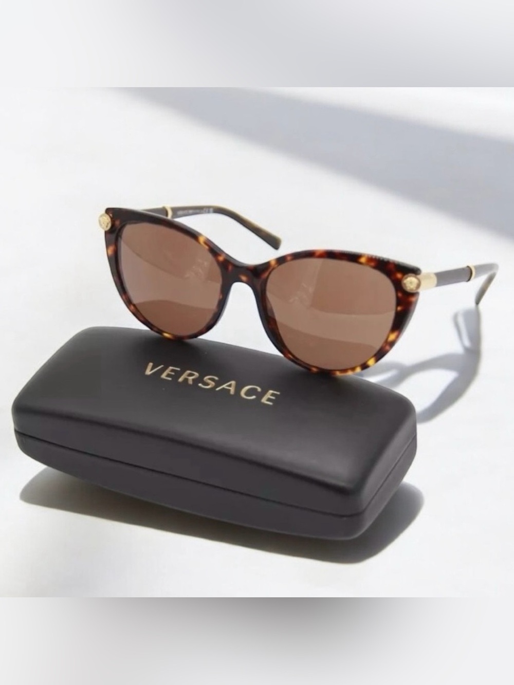 Versace Havana Women’s Tortoiseshell Sunglasses with Gold Versace Logo